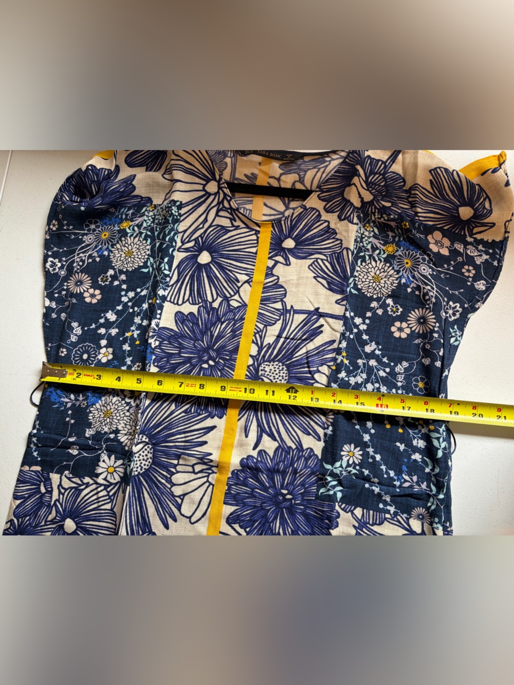 Zara Basic Blue Floral Loose Shift Dress Small Coastal Summer office Midi xs - Picture 6 of 9